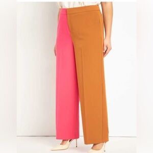 Eloquii Pink and Brown Straight-Leg Colorblock Pants size 14